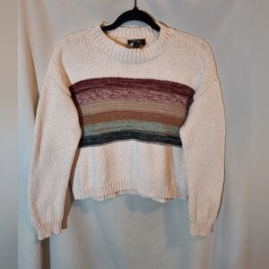 by & by Cotton Blend Cropped Multicolor Striped Crew Neck Sweater